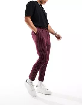 Бордовые элегантные брюки зауженного кроя в полоску ASOS DESIGN