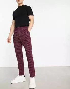 Бордовые элегантные брюки зауженного кроя в полоску ASOS DESIGN