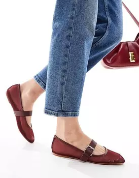 Бордовые балетки в сетку ASOS DESIGN – Lou – Mary Jane