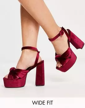 Бордовые босоножки на платформе с завязками ASOS DESIGN Wide Fit Natia