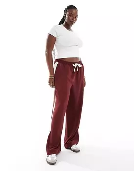 Бордовые брюки без застежек с контрастной вставкой ASOS DESIGN Curve