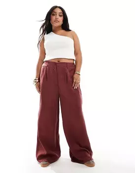 Бордовые брюки стираного цвета ASOS DESIGN Curve Dad