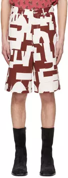 Бордовые и белые джинсовые шорты Dries Van Noten