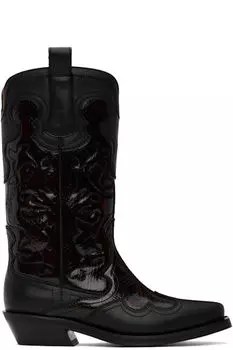 Бордовые и черные вышитые сапоги в стиле вестерн со средним голенищем GANNI