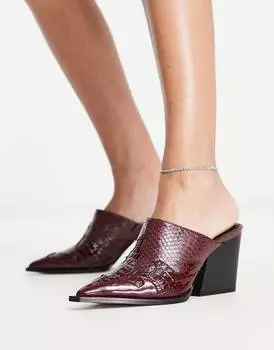 Бордовые мюли на каблуке в стиле вестерн ASOS DESIGN Saxon