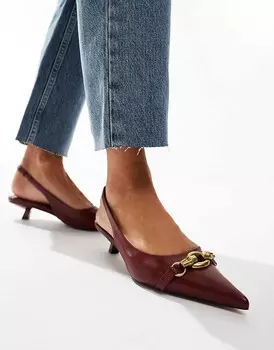 Бордовые туфли на каблуке ASOS DESIGN Shade с ремешком на пятке и цепочкой