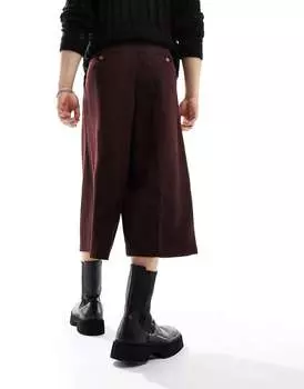 Бордовые укороченные брюки из смесовой шерсти ASOS