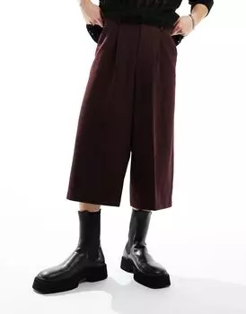 Бордовые укороченные брюки из смесовой шерсти ASOS DESIGN