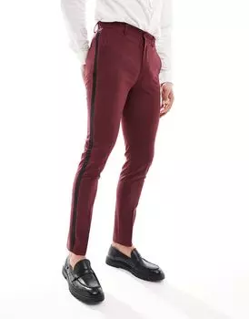 Бордовые узкие брюки-смокинг ASOS DESIGN