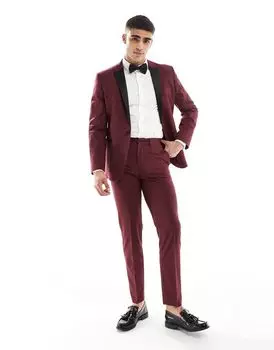 Бордовые узкие брюки-смокинг ASOS DESIGN