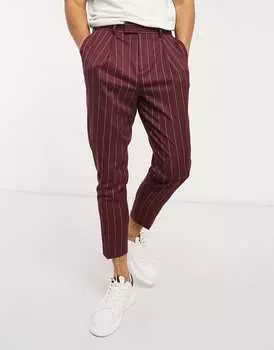 Бордовые зауженные брюки в полоску ASOS DESIGN