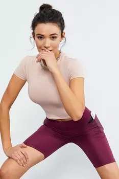 Бордовые женские байкерские тайтсы с сетчатыми карманами и высокой талией TOMMYLIFE