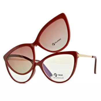 Бордовые женские компьютерные очки «кошачий глаз» с солнцезащитной клипсой 2593-4 Stylion