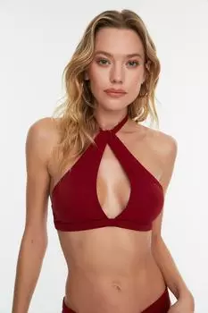Бордовый бикини-топ с вырезами и детальной завязкой Trendyol