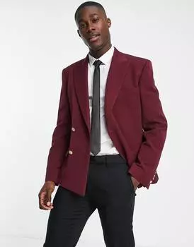 Бордовый блейзер скинни с золотыми пуговицами ASOS DESIGN Wedding
