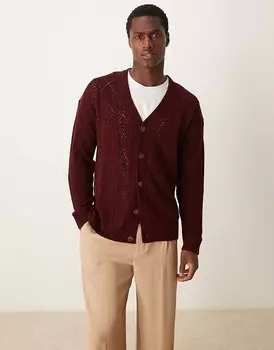 Бордовый кардиган свободного кроя с геометрическим принтом ASOS DESIGN