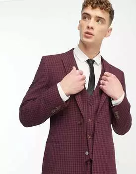 Бордовый клетчатый пиджак скинни ASOS