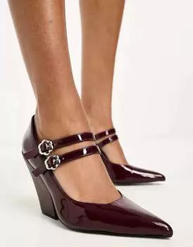 Бордовый лакированный бордовый узор с двойной пряжкой в стиле вестерн «Мэри Джейн» Daisy Street