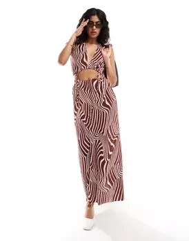 Бордовый плиссированный галстук с вырезом на талии ASOS DESIGN с зебровым принтом