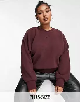 Бордовый плюшевый укороченный свитер с круглым вырезом Nike Plus