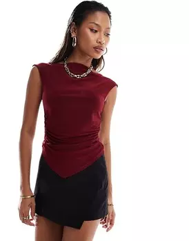 Бордовый приталенный асимметричный топ с закрученным ремешком ASOS DESIGN