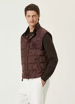Бордовый пуховый жилет с этническим узором Etro