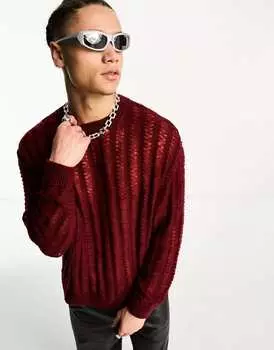 Бордовый пушистый вязаный джемпер с лесенкой ASOS DESIGN