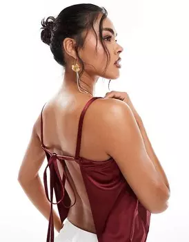 Бордовый сетчатый топ с длинными рукавами и глубоким вырезом ASOS DESIGN