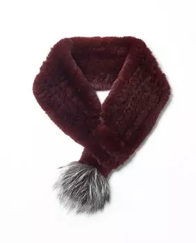 Бордовый шарф из меха рекса с помпоном Maximilian, бордо