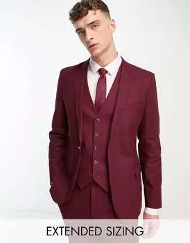 Бордовый супероблегающий льняной пиджак ASOS