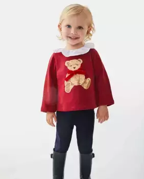 Бордовый свитшот для девочки с принтом медведя и рюшами на шее Dadati, красный