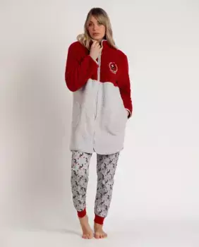 Бордовый теплый женский халат с длинными рукавами Disney