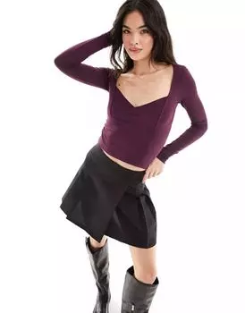 Бордовый топ с длинными рукавами и чашками ASOS