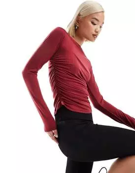 Бордовый топ с длинными рукавами и рюшами Reclaimed Vintage