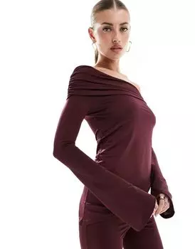 Бордовый топ с открытыми плечами и сборками ASOS DESIGN