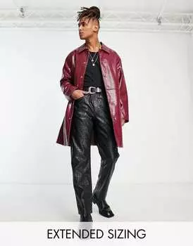 Бордовый тренч из искусственной кожи со змеиным узором ASOS DESIGN