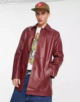 Бордовый тренч из натуральной кожи ASOS DESIGN