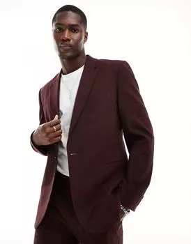 Бордовый узкий пиджак ASOS DESIGN
