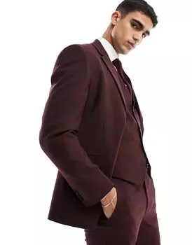 Бордовый узкий пиджак ASOS DESIGN