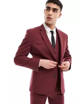 Бордовый узкий пиджак ASOS DESIGN