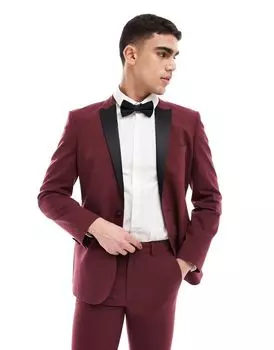 Бордовый узкий смокинг ASOS DESIGN