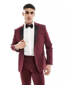 Бордовый узкий смокинг ASOS DESIGN