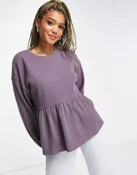 Бордовый вафельный топ с объемными рукавами ASOS DESIGN