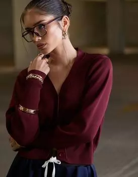 Бордовый вязаный кардиган с v-образным вырезом ASOS DESIGN