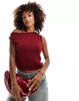 Бордовый вязаный топ на одно плечо ASOS DESIGN