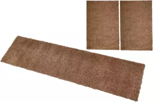 Бордюр для кровати Bruno Banani "Shaggy Soft" (3 шт.), тканый, однотонный, особенно мягкий, прикроватный коврик, комплект дорожек Ш/Д (мост): 70х140 см (2 шт.), Ш/Д (рейка): 70х270 см (1 шт.), коричневый