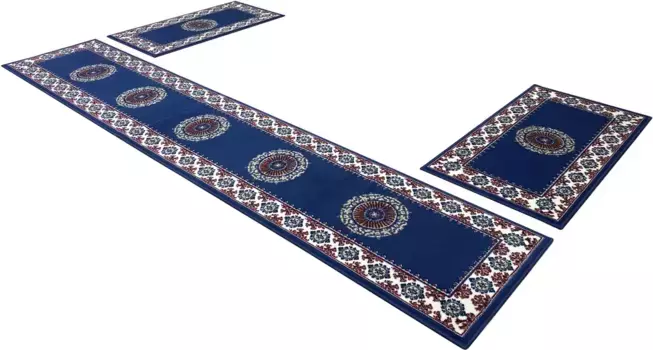Бордюр для кровати "Шари", восточный вид, коврик для кровати, комплект дорожек для спальни Home affaire Ш/Д (мост): 60х110 см (2 шт.), Ш/Д (рейнер): 60х320 см (1 шт.), светло-синий