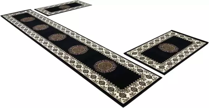 Бордюр для кровати "Шари", восточный вид, коврик для кровати, комплект дорожек для спальни Home affaire Ш/Д (мост): 60х110 см (2 шт.), Ш/Д (рейнер): 60х320 см (1 шт.), черный