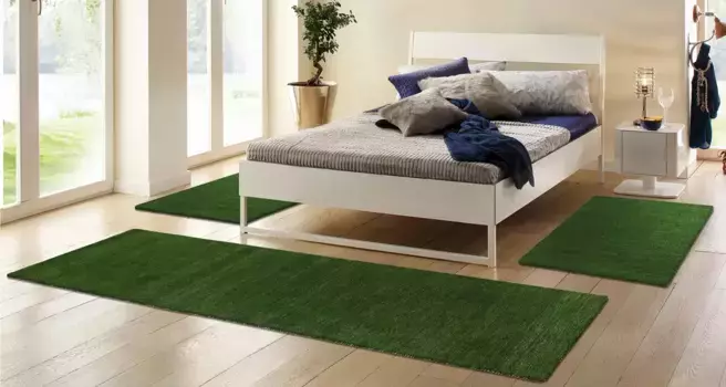 Бордюр для кровати THEKO Gabbeh Uni шерстяной, 3 шт, 70х140 см (2 шт.), 70х320 см (1 шт.), цвет темно-зеленый