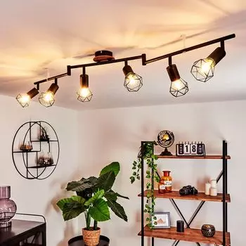 »Borio« Потолочный светильник с 6 лампами из металла/дерева черного/коричневого цвета. hofstein